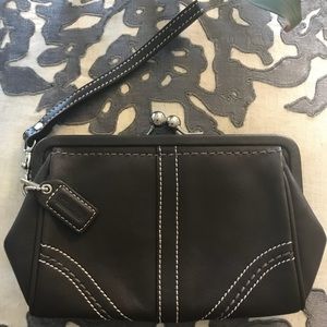 Brown Coach Framed Wristlet